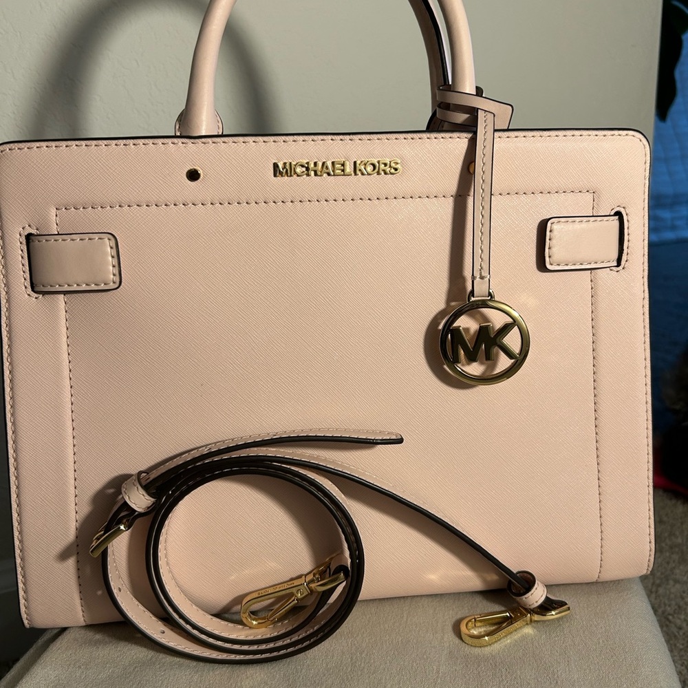 Michael Kors Pink Satchel with Textured Leather and Gold Hardware